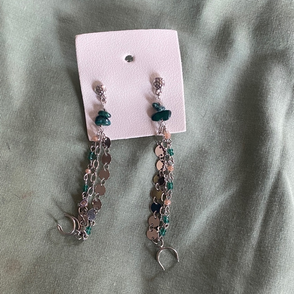 Free People Silver and Green Earrings